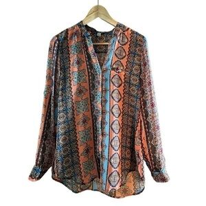 KUT from the Kloth Sheer Button Front Aztec Boho Blouse, Size S